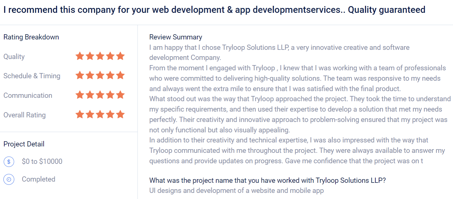 GoodFirms, Tryloop Solutions - Best IT company in Calicut - kerala